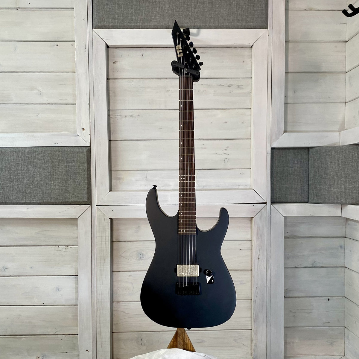 LTD M-201HT electric guitar in Black Satin, full front view