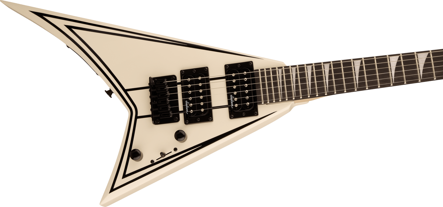 Jackson JS Series RR Minion JS1XM 2/3 Size Electric Guitar In Snow White With Black Pinstripes
