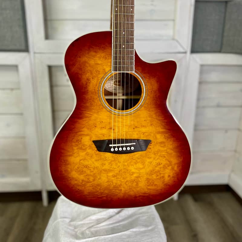 Washburn Deep Forest Burl Electric Acoustic Guitar in Amber Fade