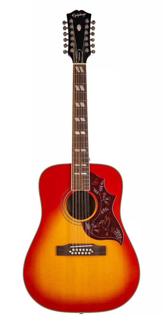 Epiphone Hummingbird Studio 12-String Electric/Acoustic Guitar in Faded Cherry