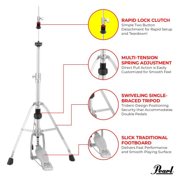 Pearl Eliminator Solo Single-Braced Hit Hat Stand w/ HCL-105QR Quick Release Rapid Clutch