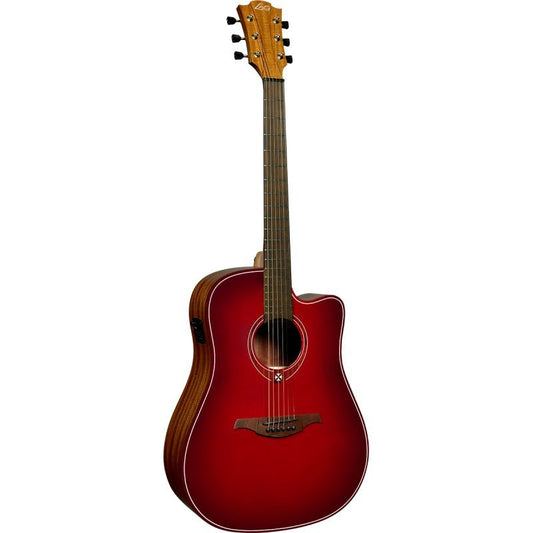 Lag T-Red-Dce Tramontane Special Dreadnought Cutaway Electric Acoustic Guitar in Red Burst