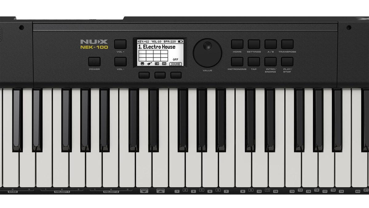 NUX NEK-100 61-Key Portable Keyboard in Black - control panel