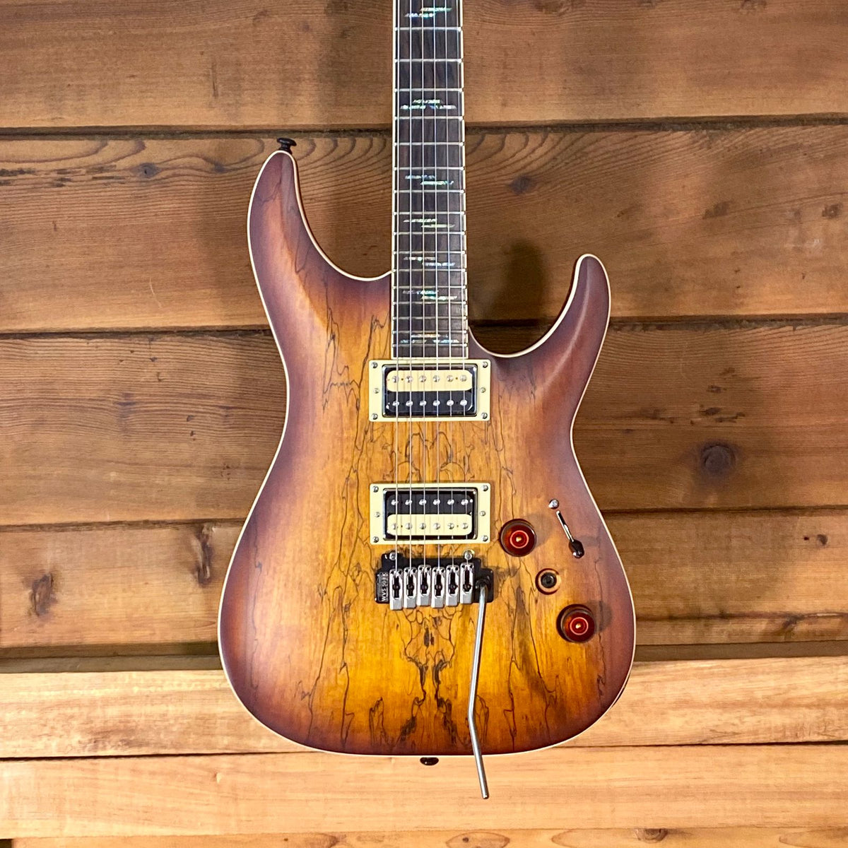 Schecter C-1 Exotic Spalted Maple Electric Guitar in Satin Natural Vintage Burst