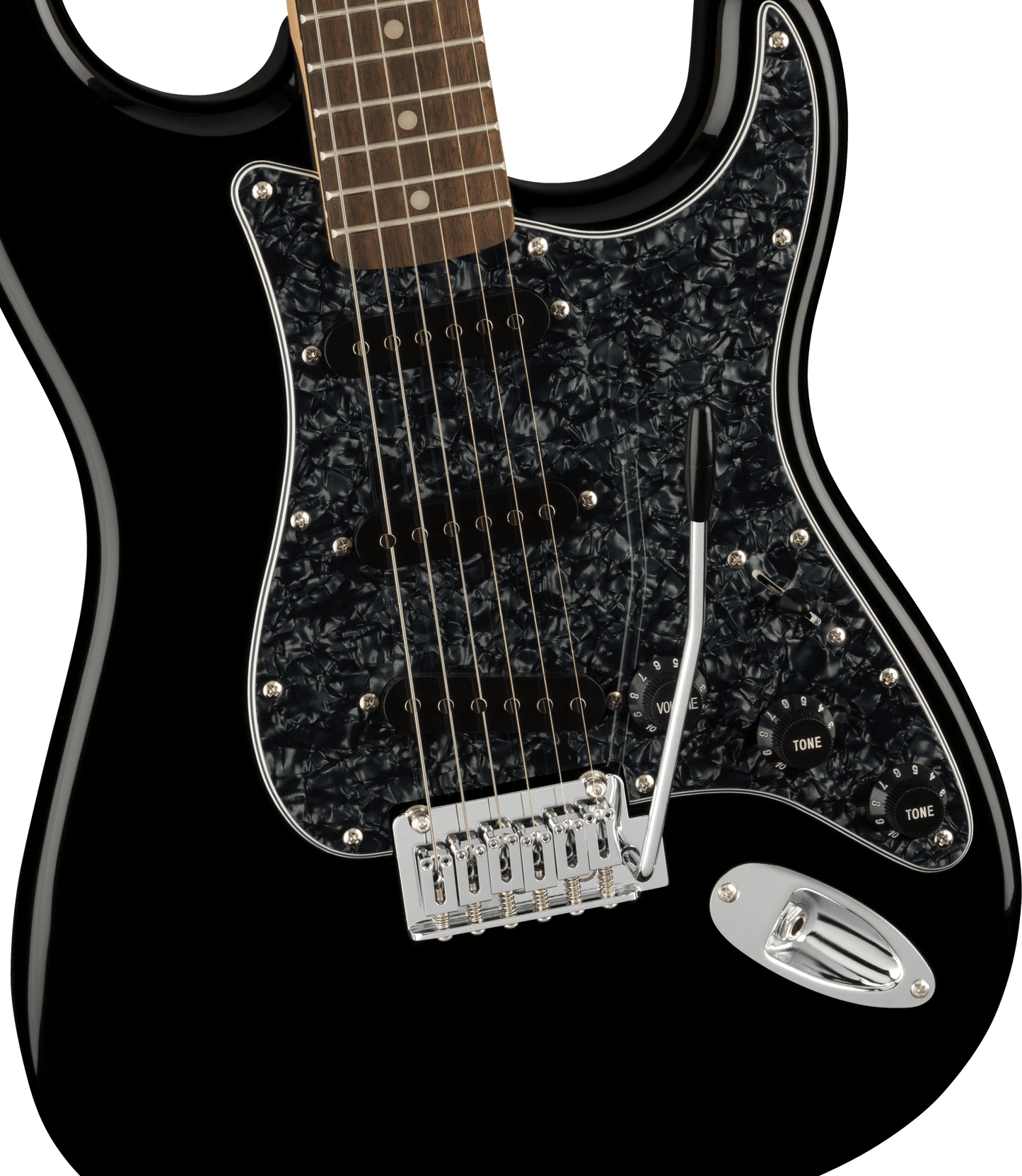 Squier Limited Edition Affinity Series® Stratocaster With Black Pearloid Pickguard in Black