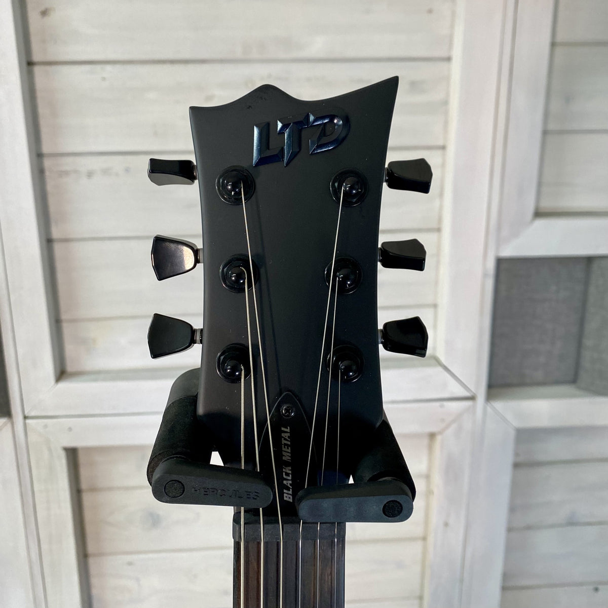 LTD EC Black Metal headstock with black metal LTD logo, front