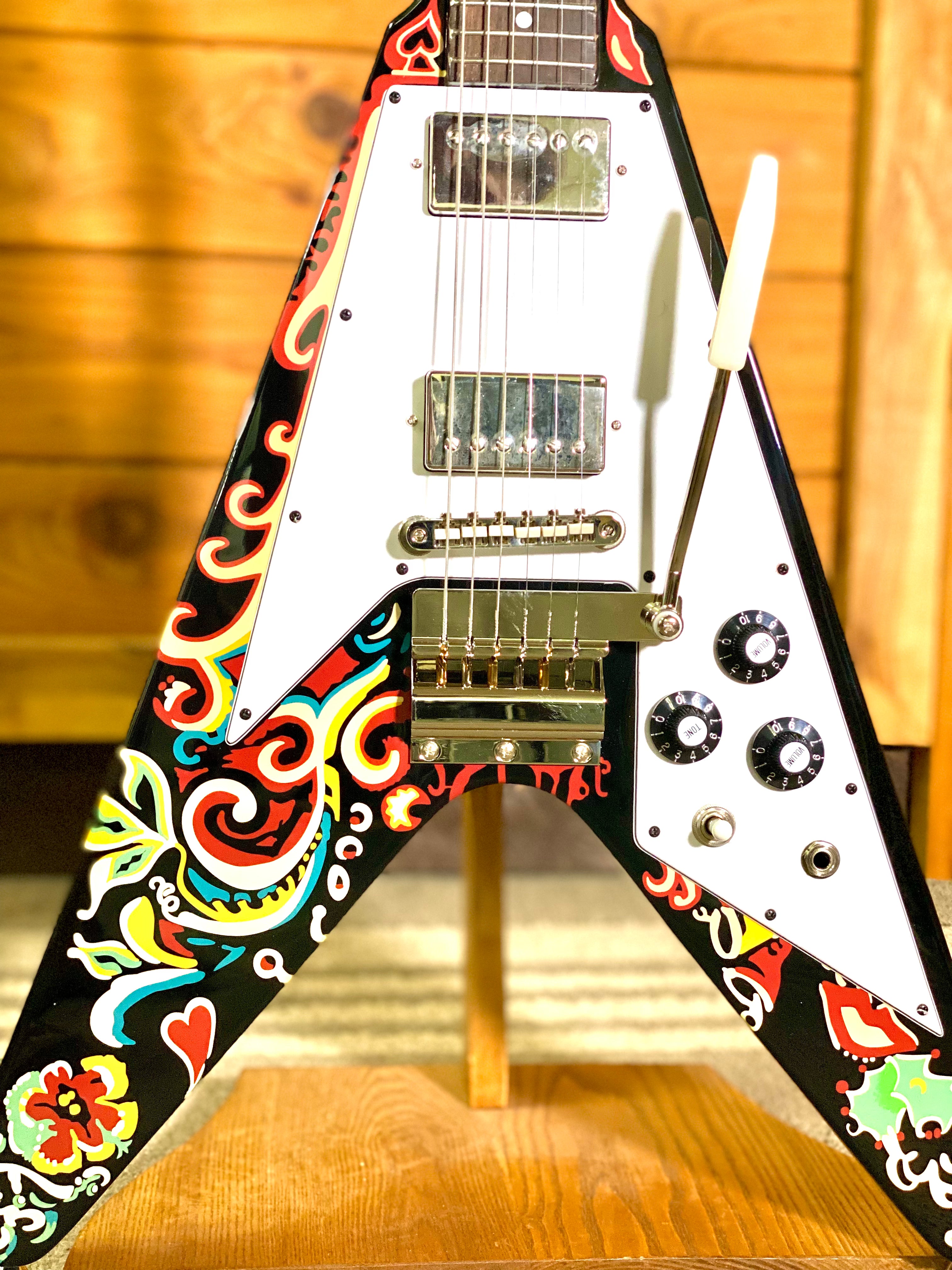 Epiphone Limited Edition Jimi Hendrix ''Love Drops'' Flying V Electric Guitar with Hardshell Case - Ebony