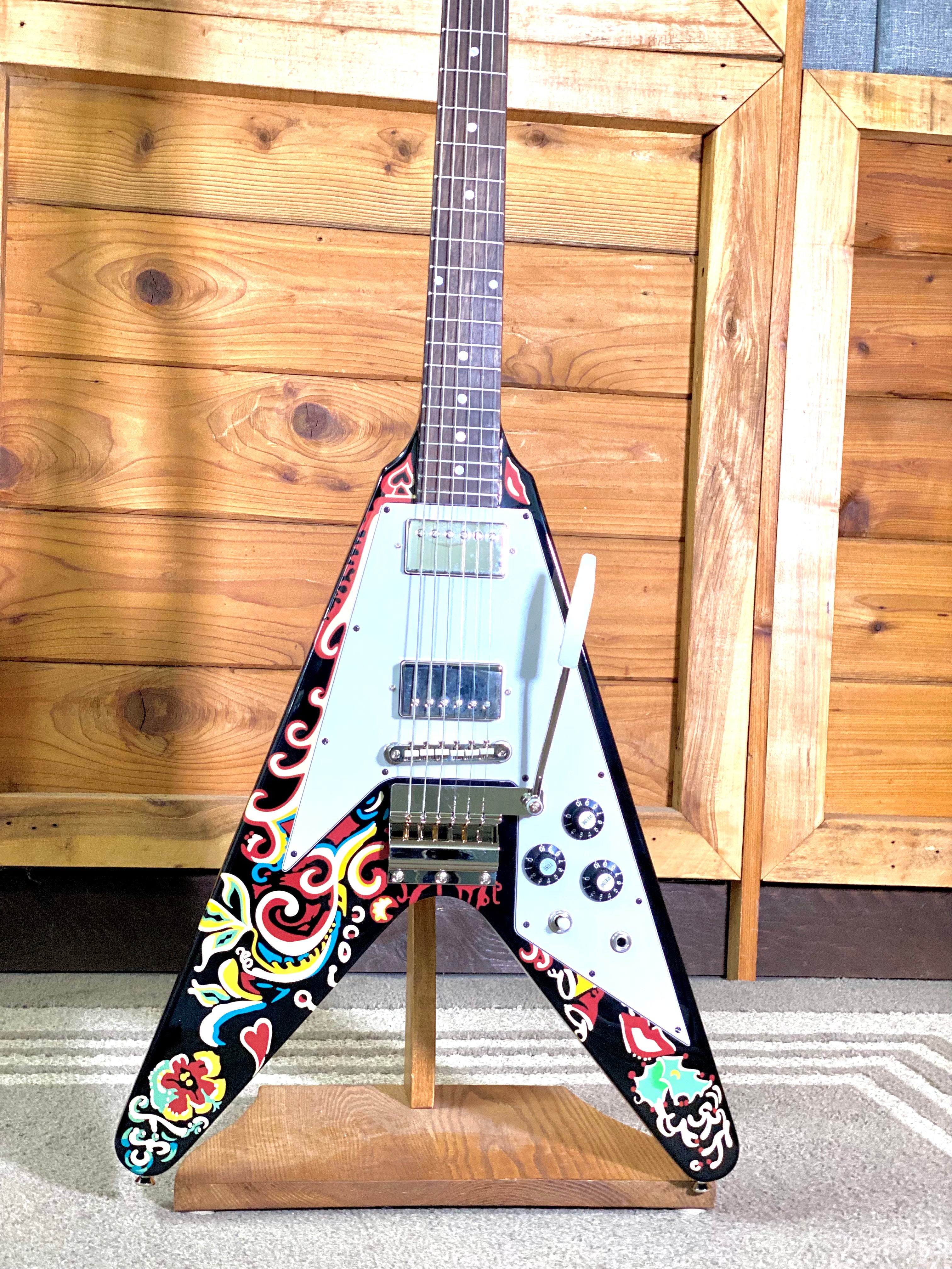 Epiphone Limited Edition Jimi Hendrix ''Love Drops'' Flying V Electric Guitar with Hardshell Case - Ebony