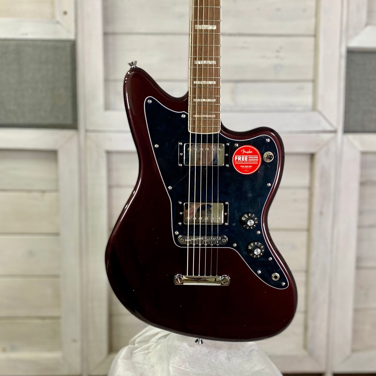 Squier Paranormal Baritone Jazzmaster® HH Electric Guitar in Oxblood