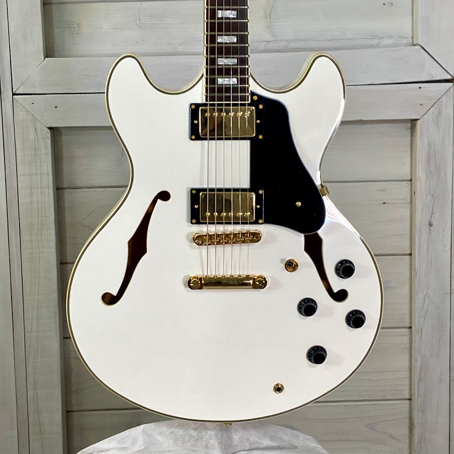 Sire H7 Larry Carlton Semi-Hollow Electric Guitar in White With Gold Hardware