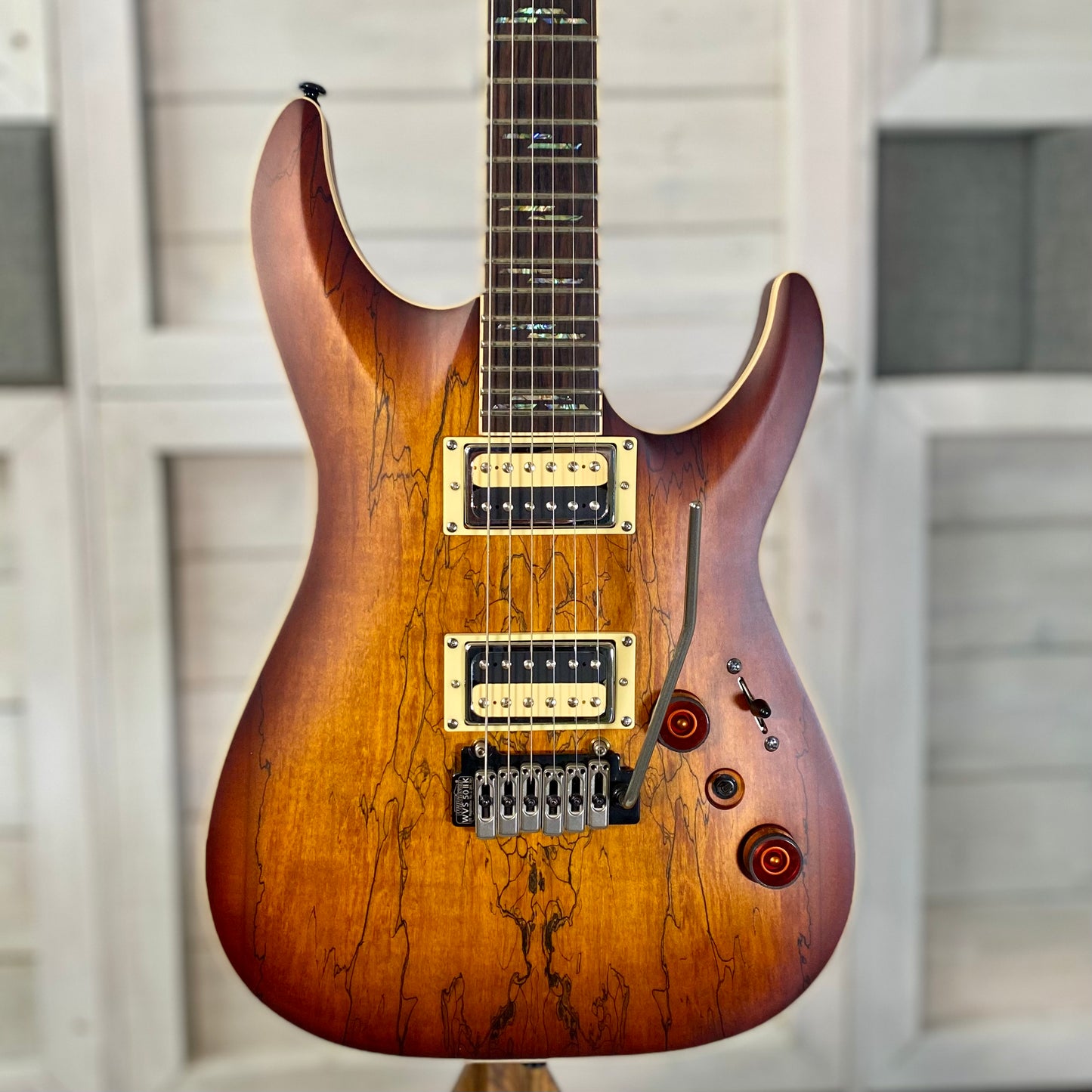 Schecter C-1 Exotic Spalted Maple Electric Guitar in Satin Natural Vintage Burst