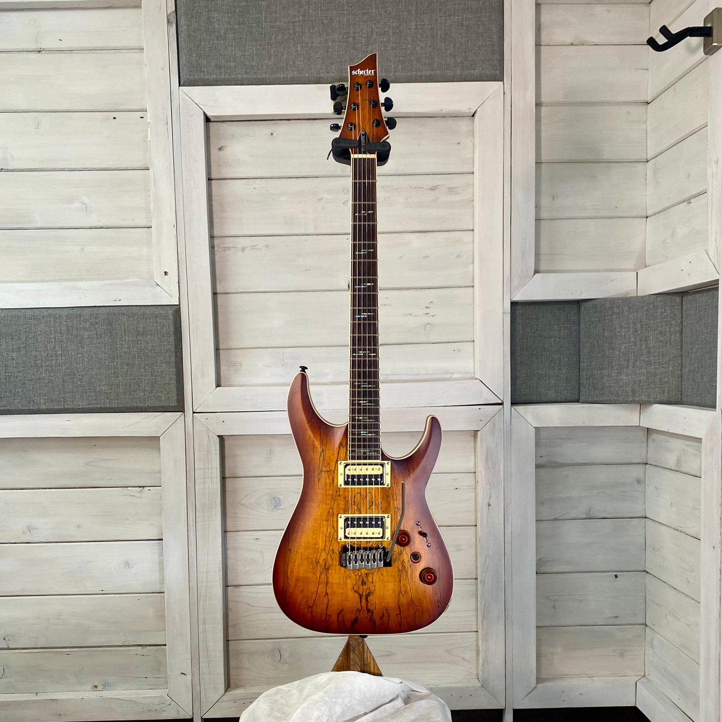 Schecter C-1 Exotic Spalted Maple Electric Guitar in Satin Natural Vintage Burst