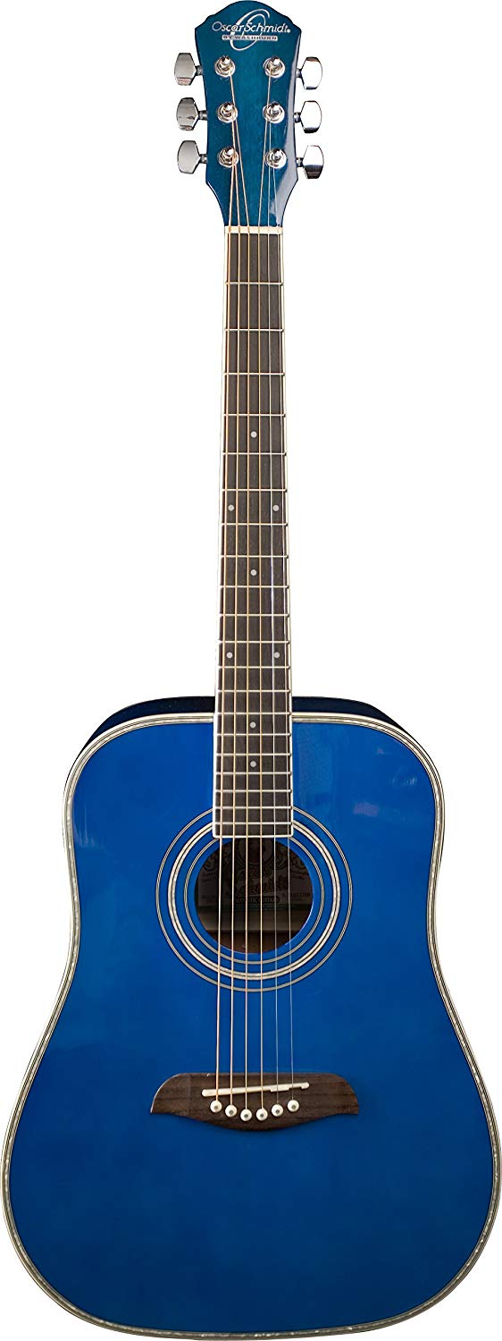 Oscar Schmidt 1/2 Size Dreadnought Acoustic Guitar in Transparent Blue High Gloss