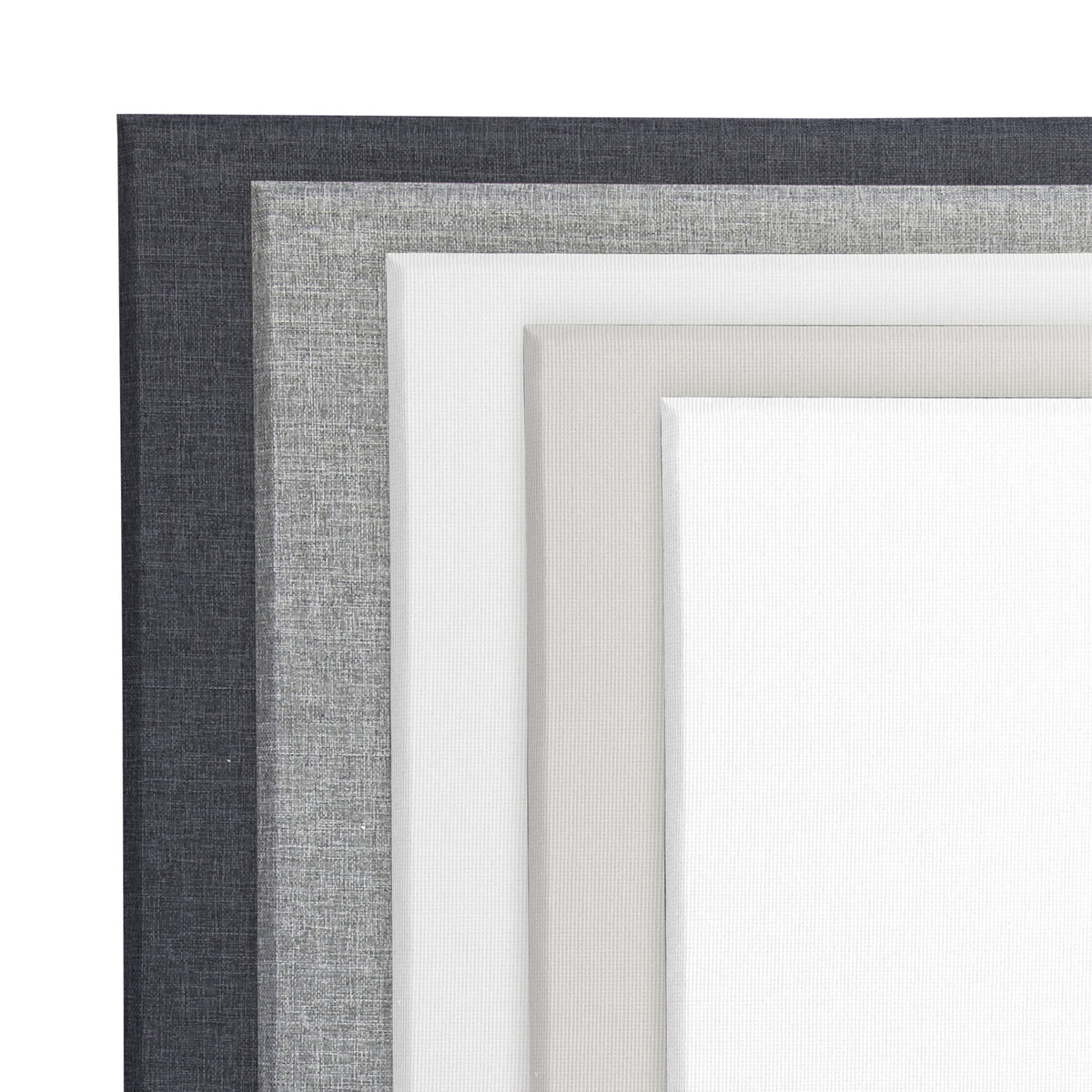 Primacoustic Broadway acoustic panels in the core colours Black, Grey, Arctic White and Linen, plus Paintable Absolute White