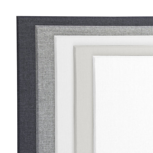 Primacoustic Broadway acoustic panels in the core colours Black, Grey, Arctic White and Linen, plus Paintable Absolute White