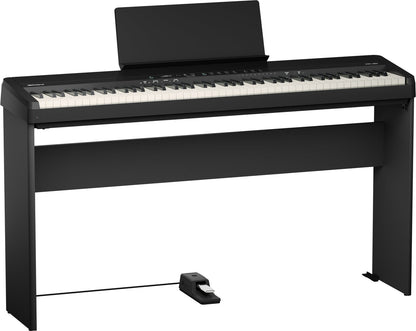Roland FP-40 black on the matching KSF-40 stand with a damper pedal (stand and pedal sold separately)