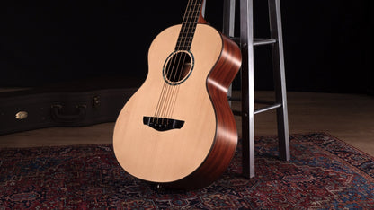 Faith Natural Titan Acoustic Bass Electro, front on stand, side view