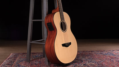 Faith Natural Titan Acoustic Bass Electro, front on stand