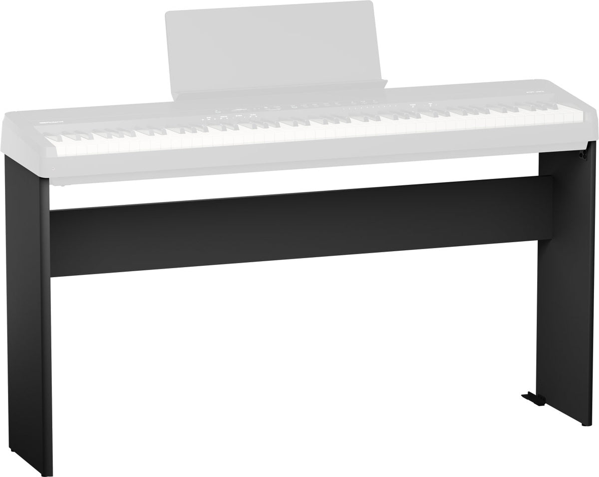 Roland KSF-40 black stand shown with an FP-40 piano (piano sold separately)
