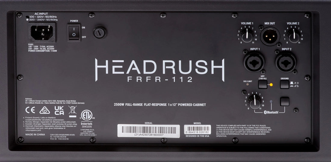 HeadRush FRFR-112 MKII Full Range/Flat Response 1x12 Powered Cabinet With Bluetooth