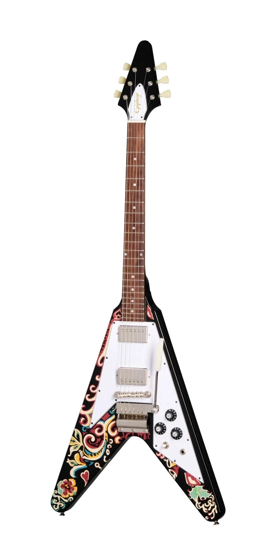 Epiphone Limited Edition Jimi Hendrix ''Love Drops'' Flying V Electric Guitar with Hardshell Case - Ebony