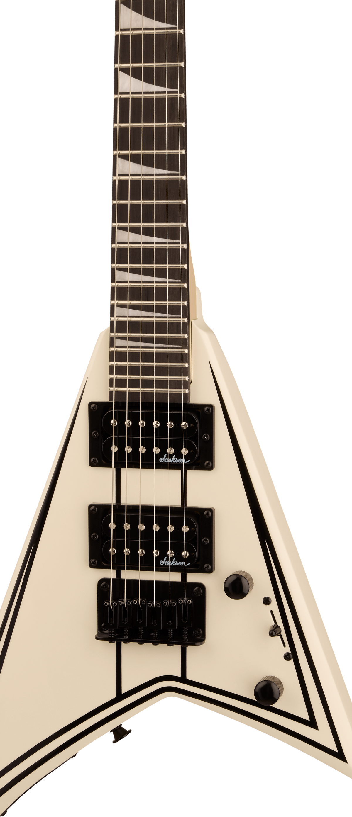 Jackson JS Series RR Minion JS1XM 2/3 Size Electric Guitar In Snow White With Black Pinstripes – view 4