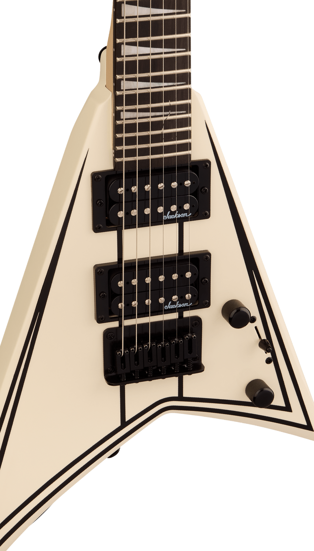 Jackson JS Series RR Minion JS1XM 2/3 Size Electric Guitar In Snow White With Black Pinstripes – view 5