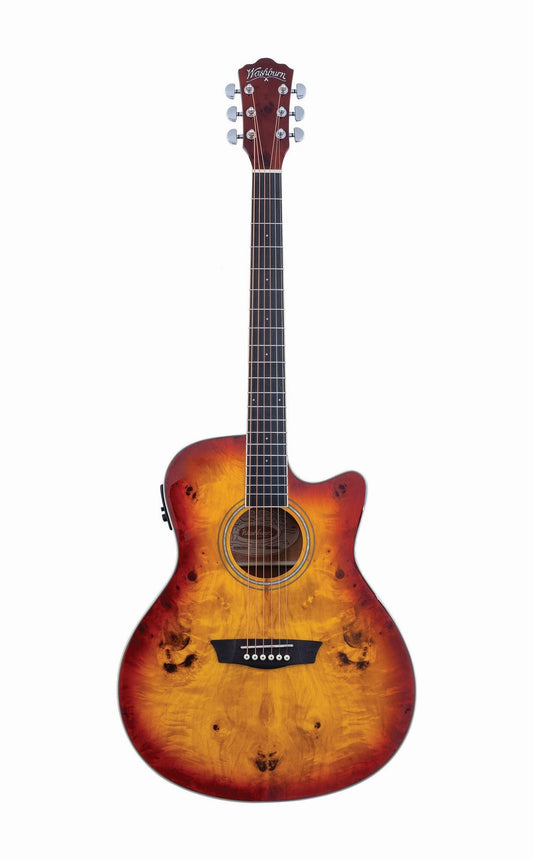 Washburn Deep Forest Burl Grand Auditorium Electric- Acoustic Guitar in Amber Fade